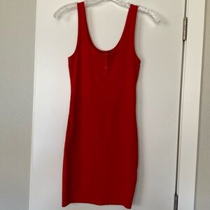 Zara Little Red Ribbed Bodycon Cotton Spandex Mini Tank Dress Snap S/4/6